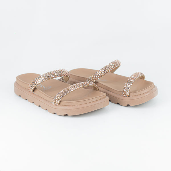 Sandália Feminina Rasteira Com Strass - Vizzano